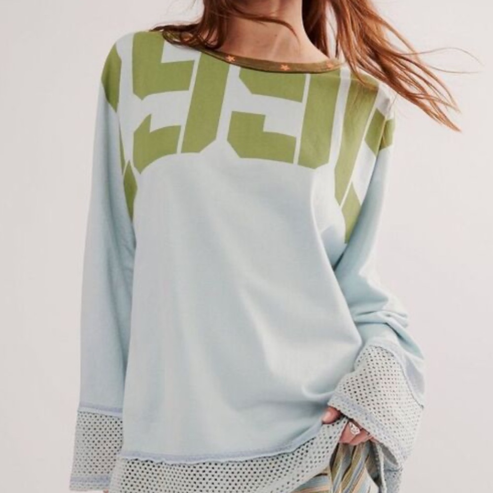 Free People We the Free Courtside Long Sleeve Tuesday Blue Combo